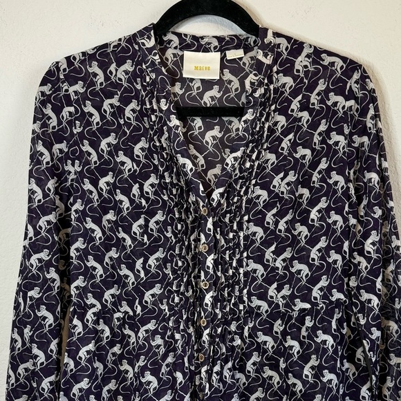 Anthropologie MAEVE Purple Monkey Blouse Shirt Top Pintucked Pleated Button Frnt - Picture 3 of 13